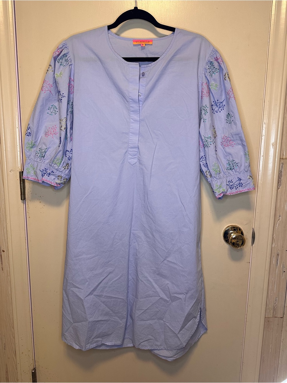 Vilagallo Bettina Cotton Dress with Sequin Sleeves